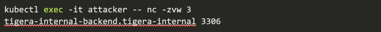 Kubernetes command using `kubectl exec` to run `nc` (netcat) on a remote server to check port 3306