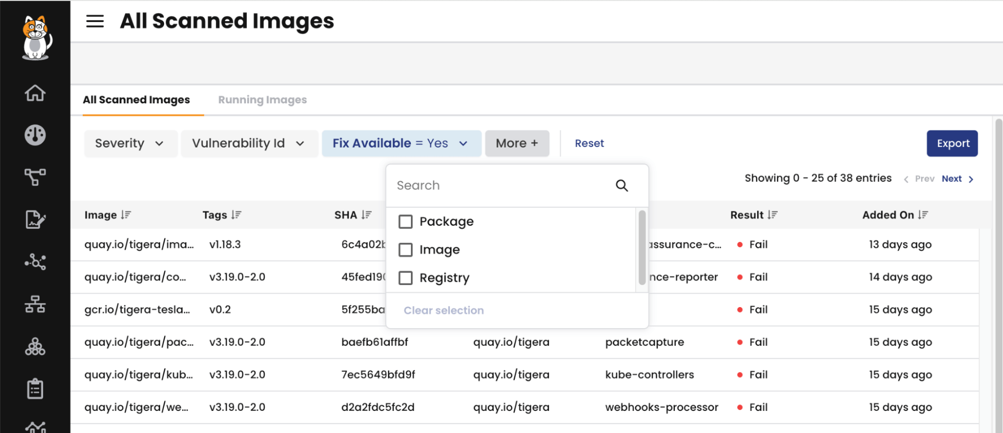 Screenshot of a vulnerability management dashboard showing prioritized remediation of high-risk container images