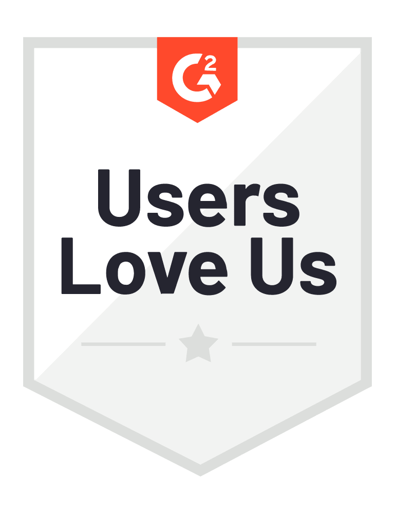 G2 'Users Love Us' award badge. Illustrates positive user sentiment and industry recognition