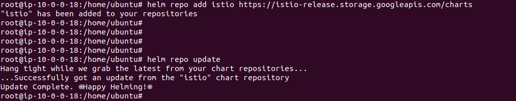 Output of adding and updating the Istio Helm repository