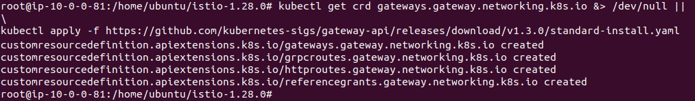 Output of installing the Kubernetes Gateway API CRDs