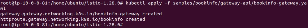 Output of applying the Bookinfo gateway