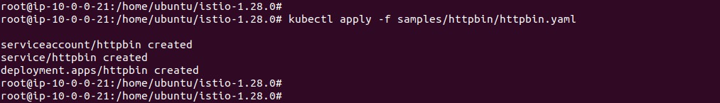 Output of deploying the httpbin sample service