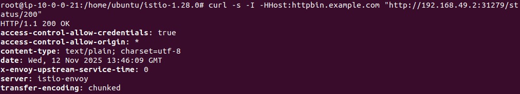 Output of a curl request to the status endpoint through the ingress gateway