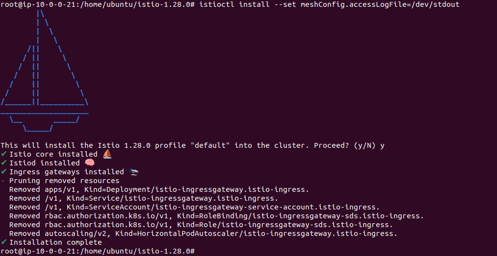 Output of enabling access logging with istioctl