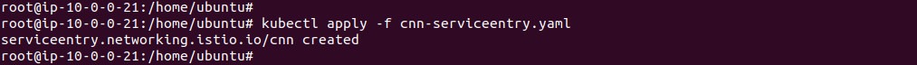 Output of applying the ServiceEntry for edition.cnn.com