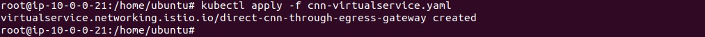 Output of applying the virtual service that routes through the egress gateway