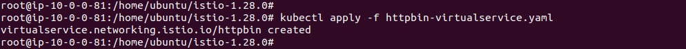 Output of applying the httpbin virtual service