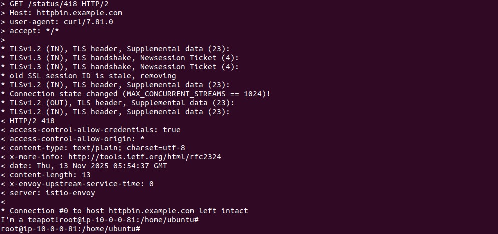 curl output showing HTTP 418 I'm a teapot over HTTPS