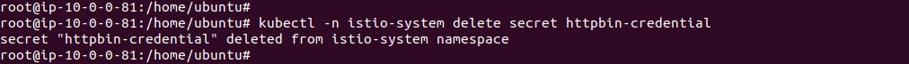 Output of deleting the httpbin credential secret