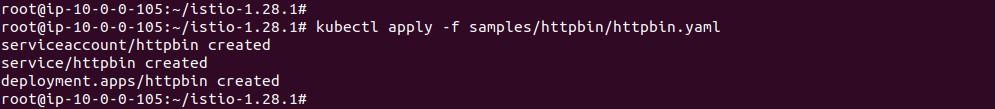 Output of applying the httpbin sample service for the Kubernetes Ingress tutorial
