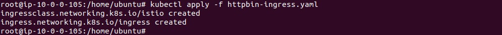 Output of applying the httpbin Ingress and IngressClass