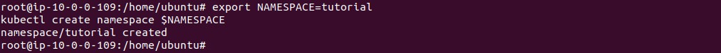 Output of creating the tutorial namespace