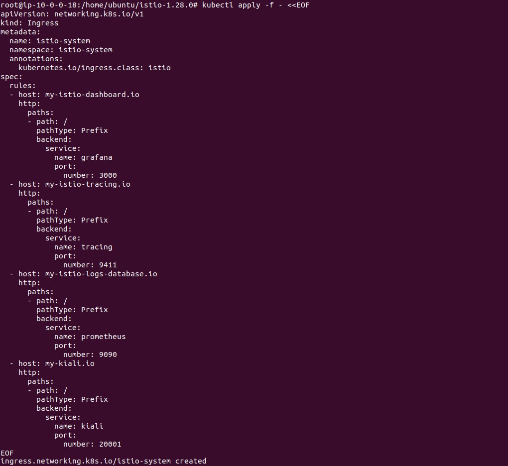 Output of creating the Ingress for the observability tools