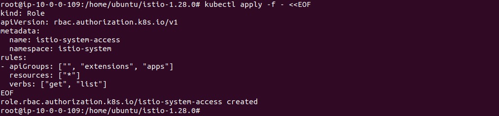 Output of creating the istio-system-access Role