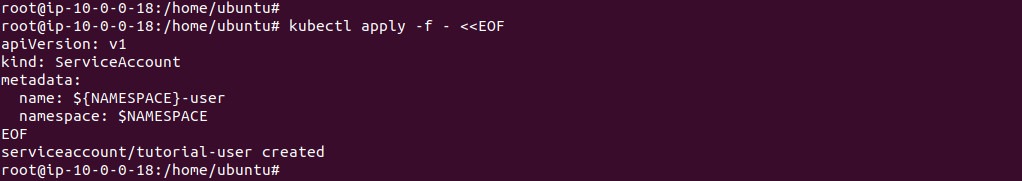 Output of creating the tutorial ServiceAccount