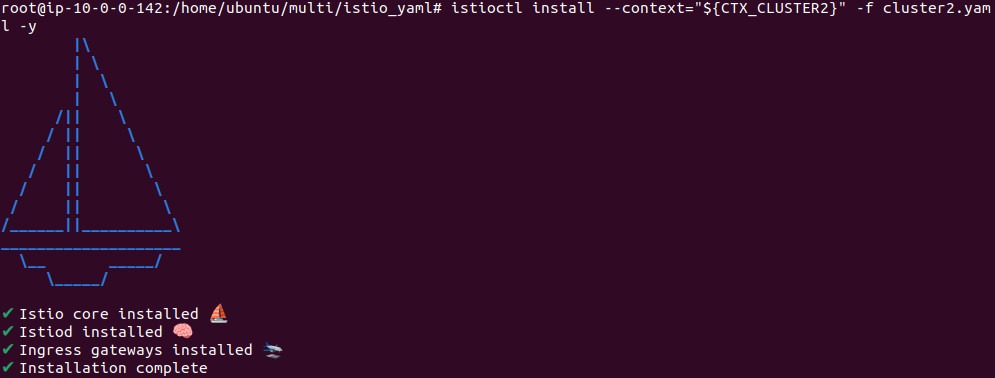 Output of installing Istio in cluster2