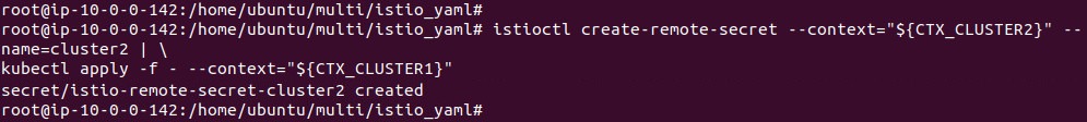 Output of creating the cluster2 remote secret in cluster1