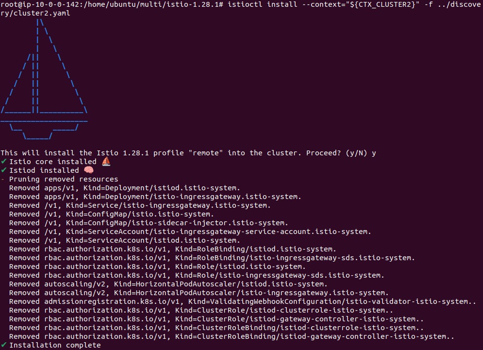 Output of installing the remote profile in cluster2