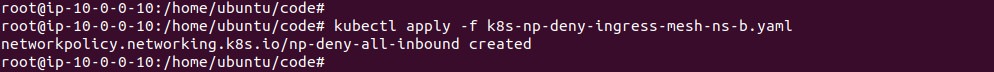 Output of applying the Kubernetes NetworkPolicy