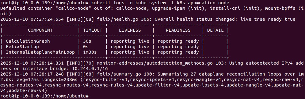 Output of the calico-node logs