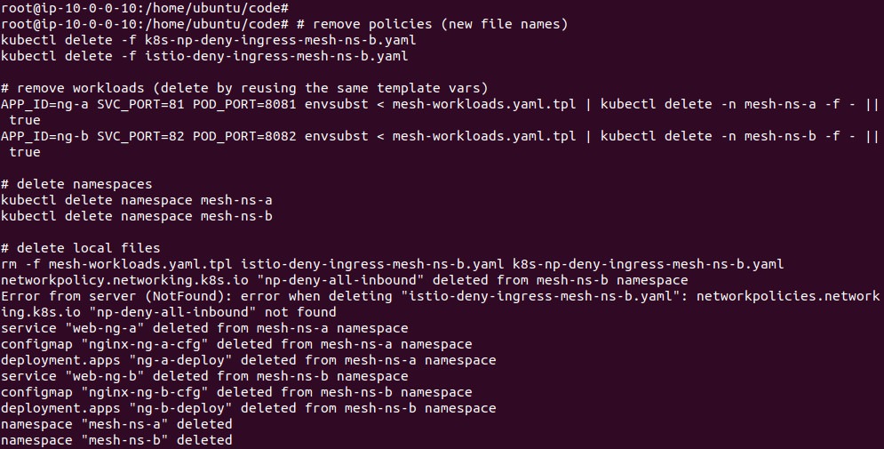 Output of the cleanup commands