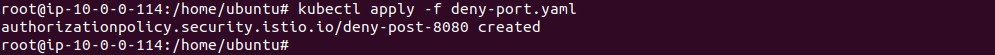 Output of applying the deny policy for port 8080