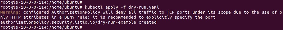Output of applying the dry-run authorization policy